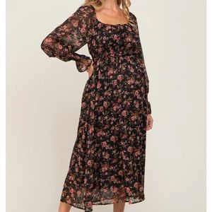 Black Floral Maternity Midi Dress